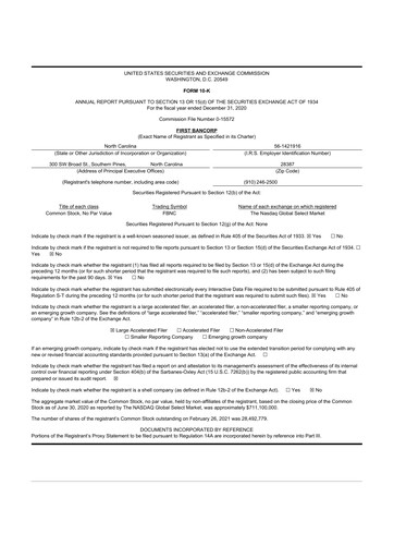 Thumbnail First Bancorp
 10-K Annual Report 2020