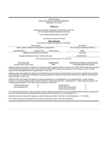 Thumbnail First Bancorp
 10-Q Quarterly Report FY2021 