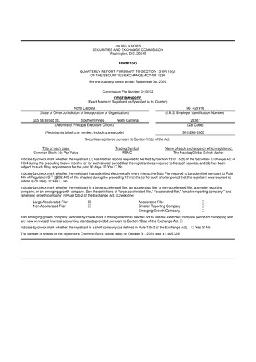 Thumbnail First Bancorp
 10-Q Quarterly Report FY2025 