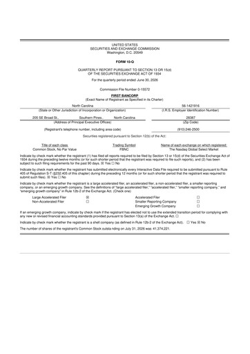 Thumbnail First Bancorp
 10-Q Quarterly Report FY2026 