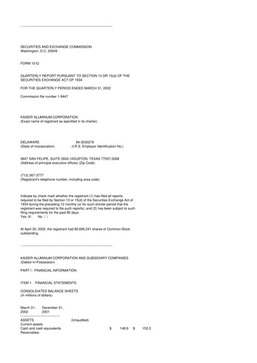 Thumbnail Kaiser Aluminum
 10-Q Quarterly Report FY 