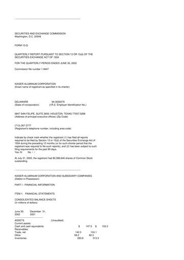 Thumbnail Kaiser Aluminum
 10-Q Quarterly Report FY 