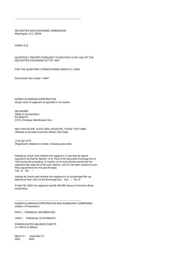 Thumbnail Kaiser Aluminum
 10-Q Quarterly Report FY 