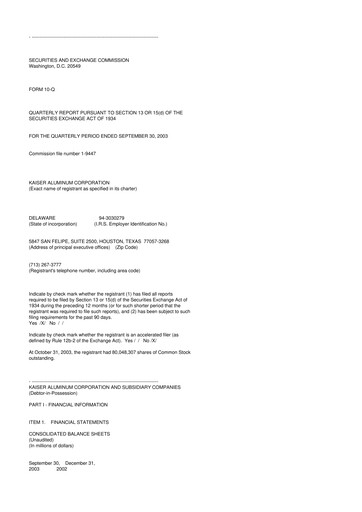 Thumbnail Kaiser Aluminum
 10-Q Quarterly Report FY 