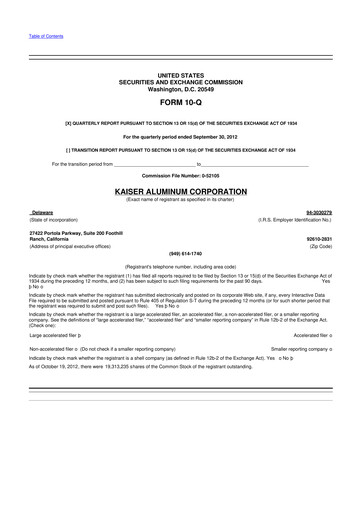 Thumbnail Kaiser Aluminum
 10-Q Quarterly Report FY2012 