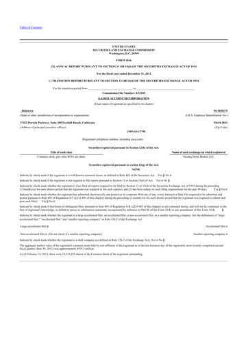 Thumbnail Kaiser Aluminum
 10-K Annual Report 2012