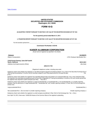 Thumbnail Kaiser Aluminum
 10-Q Quarterly Report FY2013 