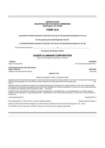 Thumbnail Kaiser Aluminum
 10-Q Quarterly Report FY2013 