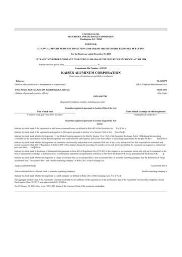 Thumbnail Kaiser Aluminum
 10-K Annual Report 2013