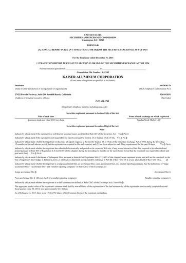 Thumbnail Kaiser Aluminum
 10-K Annual Report 2014