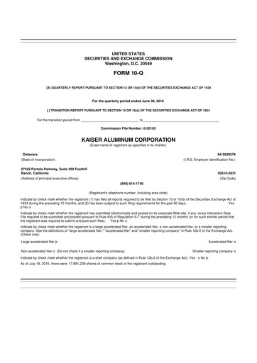 Thumbnail Kaiser Aluminum
 10-Q Quarterly Report FY2016 