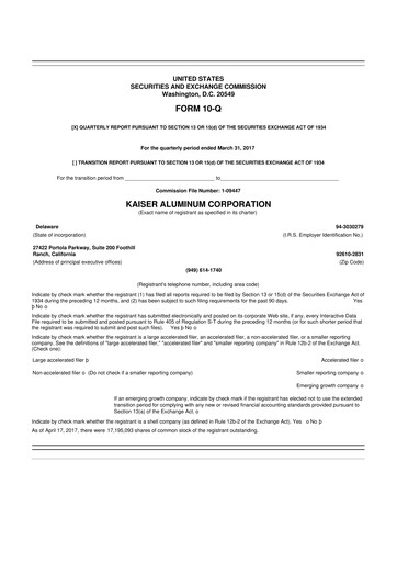 Thumbnail Kaiser Aluminum
 10-Q Quarterly Report FY2017 