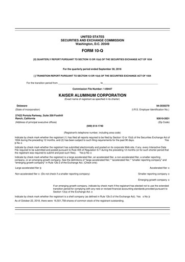Thumbnail Kaiser Aluminum
 10-Q Quarterly Report FY2018 