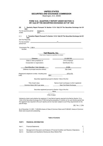 Thumbnail Vail Resorts
 10-Q Quarterly Report FY 