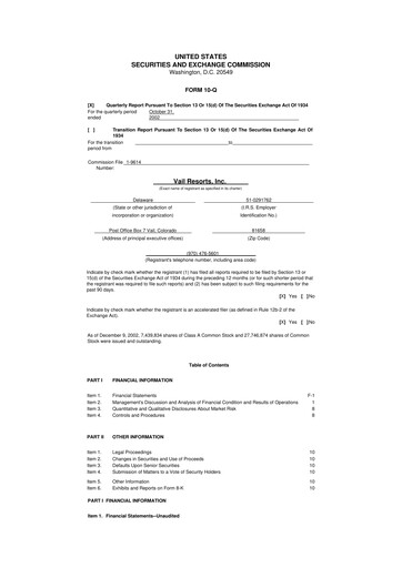 Thumbnail Vail Resorts
 10-Q Quarterly Report FY 