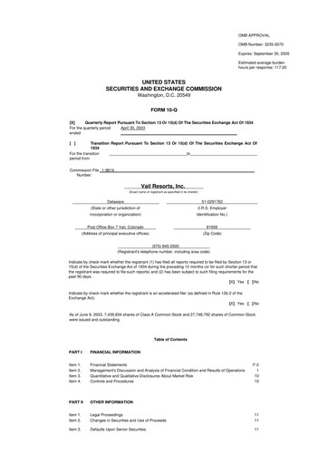 Thumbnail Vail Resorts
 10-Q Quarterly Report FY 