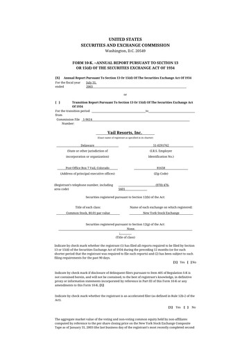 Thumbnail Vail Resorts
 10-K Annual Report 