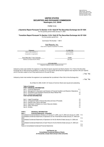 Thumbnail Vail Resorts
 10-Q Quarterly Report FY 