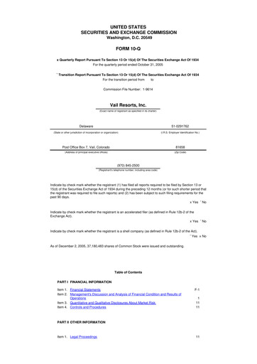 Thumbnail Vail Resorts
 10-Q Quarterly Report FY 