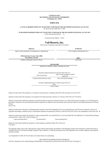 Thumbnail Vail Resorts
 10-K Annual Report 