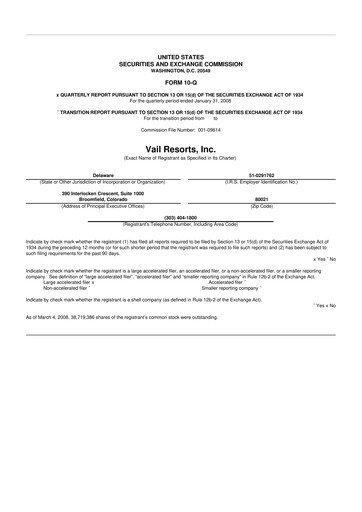 Thumbnail Vail Resorts
 10-Q Quarterly Report FY 