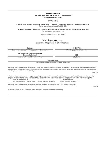 Thumbnail Vail Resorts
 10-Q Quarterly Report FY 