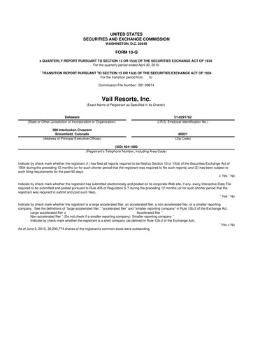 Thumbnail Vail Resorts
 10-Q Quarterly Report FY 