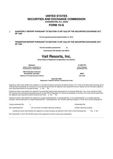Thumbnail Vail Resorts
 10-Q Quarterly Report FY2015 