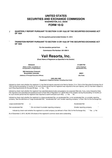 Thumbnail Vail Resorts
 10-Q Quarterly Report FY2016 