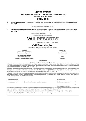 Thumbnail Vail Resorts
 10-Q Quarterly Report FY2017 