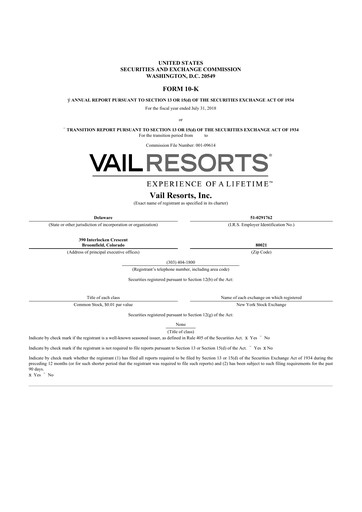 Thumbnail Vail Resorts
 10-K Annual Report 2018
