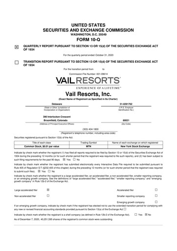 Thumbnail Vail Resorts
 10-Q Quarterly Report FY2021 
