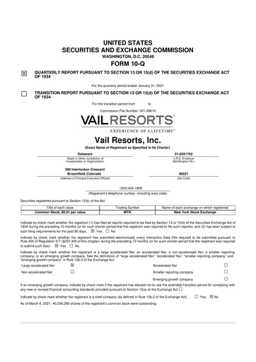 Thumbnail Vail Resorts
 10-Q Quarterly Report FY2021 