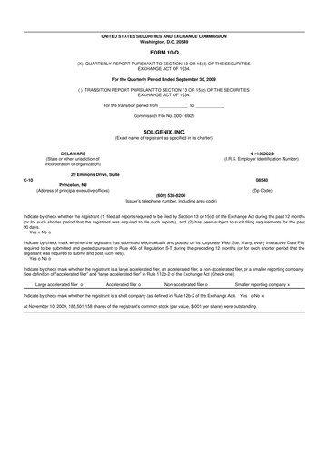 Thumbnail Soligenix 10-Q Quarterly Report FY 