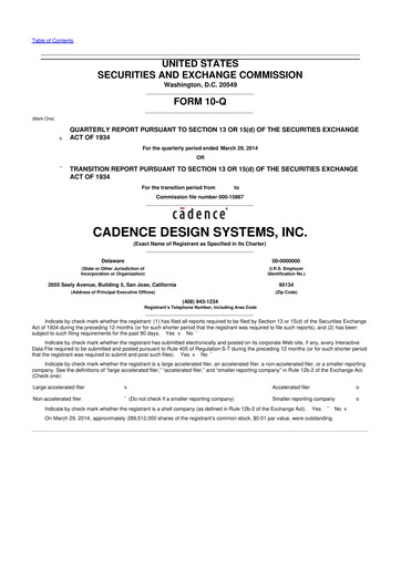 Thumbnail Cadence Design Systems 10-Q Quarterly Report FY2014 