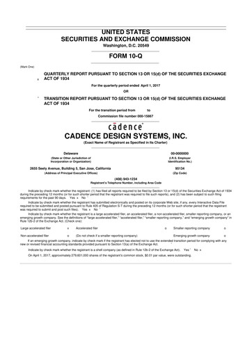 Thumbnail Cadence Design Systems 10-Q Quarterly Report FY2017 