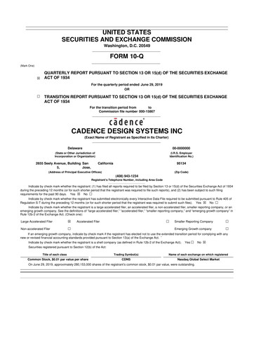 Thumbnail Cadence Design Systems 10-Q Quarterly Report FY2019 