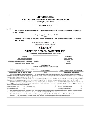 Thumbnail Cadence Design Systems 10-Q Quarterly Report FY2020 
