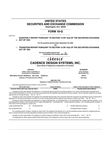 Thumbnail Cadence Design Systems 10-Q Quarterly Report FY2020 