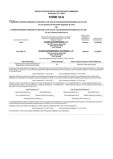Thumbnail Icahn Enterprises
 10-Q Quarterly Report FY2019 
