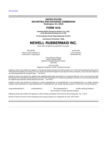 Thumbnail Newell Brands
 10-Q Quarterly Report FY2012 