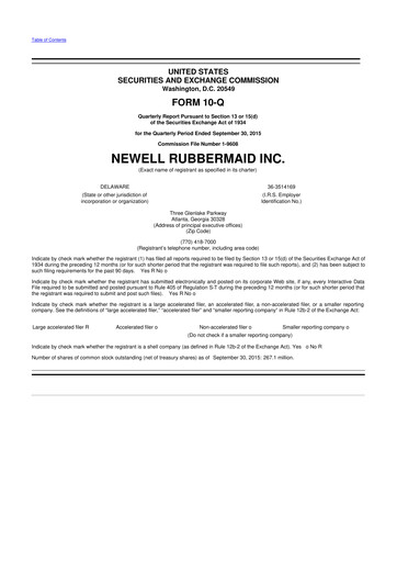 Thumbnail Newell Brands
 10-Q Quarterly Report FY2015 