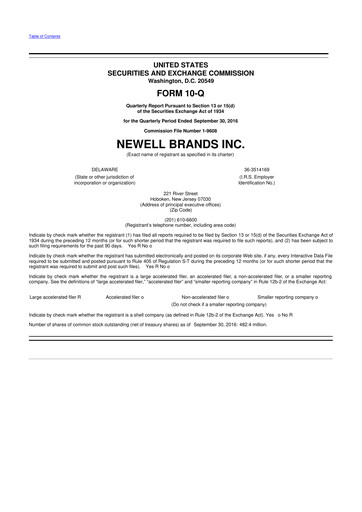 Thumbnail Newell Brands
 10-Q Quarterly Report FY2016 