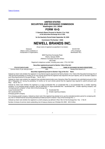 Thumbnail Newell Brands
 10-Q Quarterly Report FY2020 