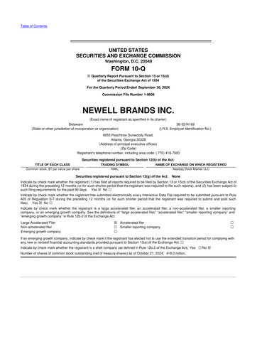 Thumbnail Newell Brands
 10-Q Quarterly Report FY2024 