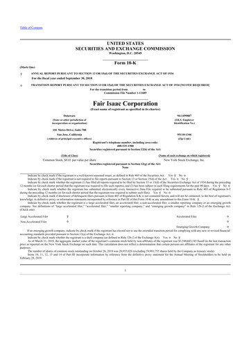 Thumbnail Fair Isaac (FICO) 10-K Annual Report 2018