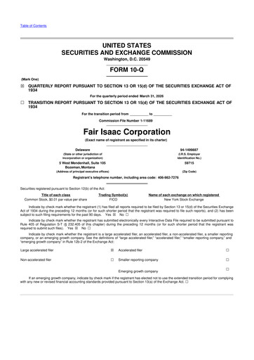 Thumbnail Fair Isaac (FICO) 10-Q Quarterly Report FY 