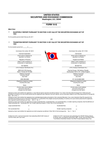 Thumbnail Carnival Corporation 10-Q Quarterly Report FY 