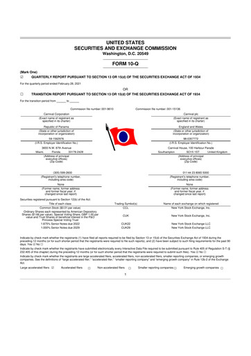 Thumbnail Carnival Corporation 10-Q Quarterly Report FY 