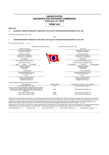 Thumbnail Carnival Corporation 10-Q Quarterly Report FY 